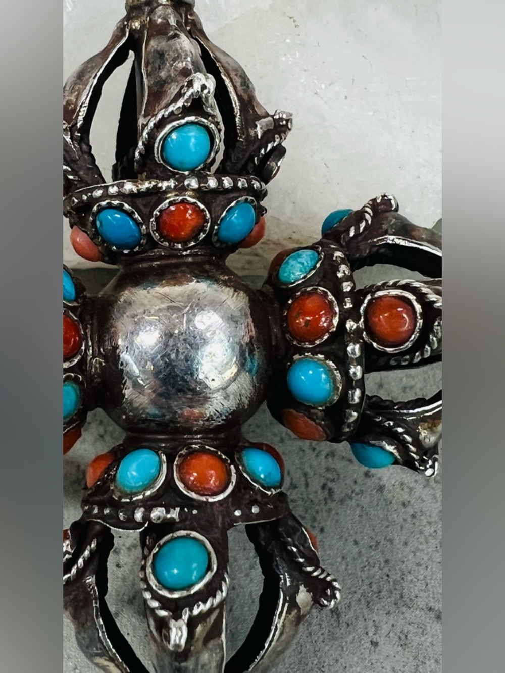 Vintage Vishwa Vajra Locket Sterling Silver with Gemstone Pendant - Picture 12 of 15